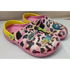 Crocs Ron English x Classic Clogs Youth Sz J3 Pink Yellow Slip Ons